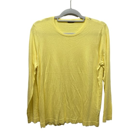 J. Mclaughlin yellow scalloped edge sweater cashmere blend large - Picture 1 of 7